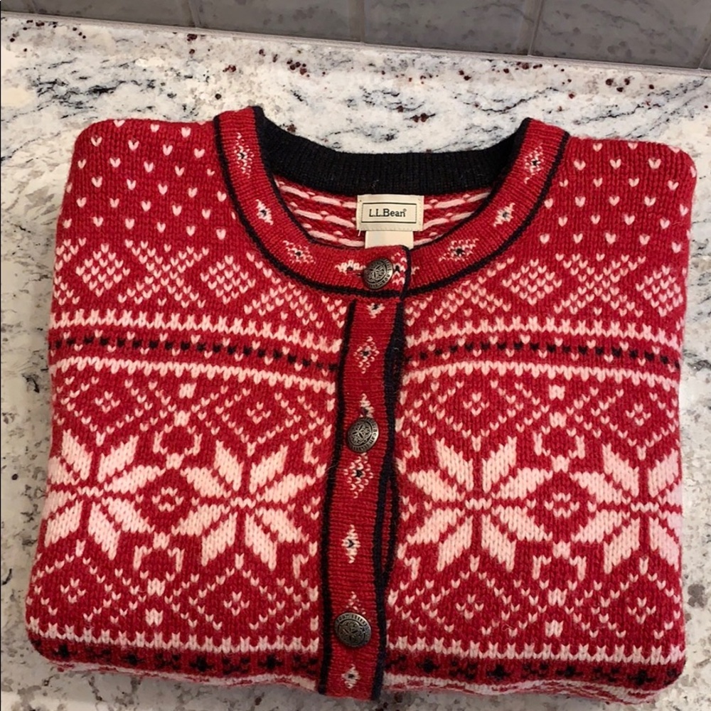 L L Bean Wool cardigan sweater size L EUC
